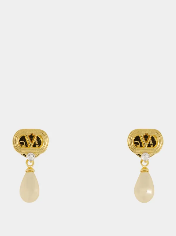 Gold Ovalette Pearl Drop Earrings made by Valentino Garavani