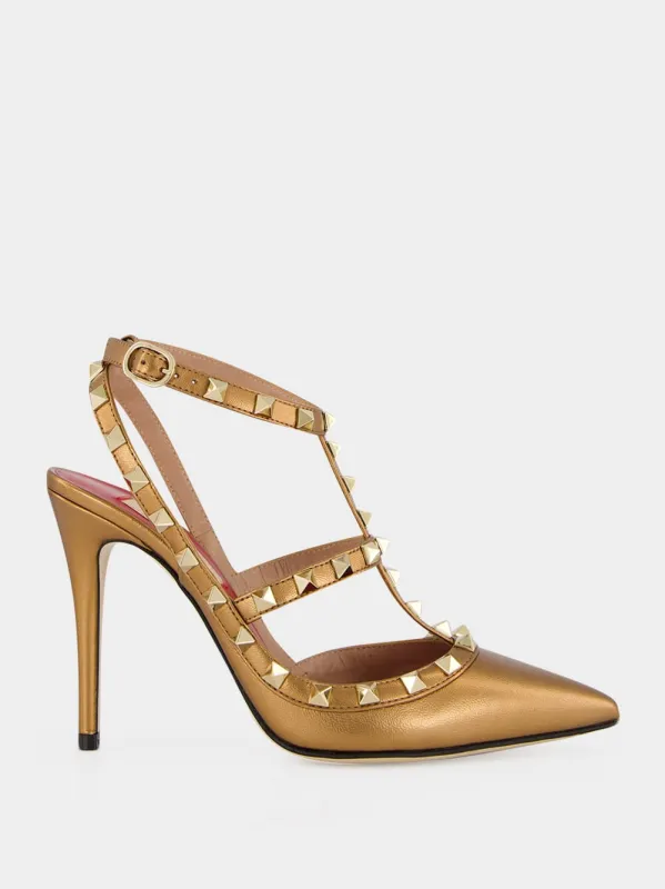 Vintage Gold Rockstud Leather Pumps made by Valentino Garavani