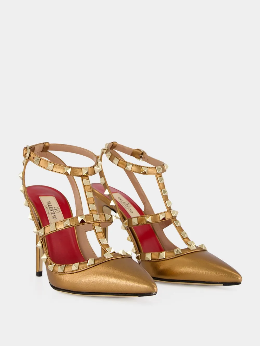 Vintage Gold Rockstud Leather Pumps sold by Fashion Clinic product image thumbnail 4