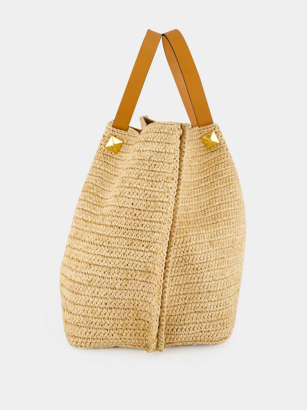 Natural and Saddle Brown Medium Straw Tote sold by Fashion Clinic product image thumbnail 4