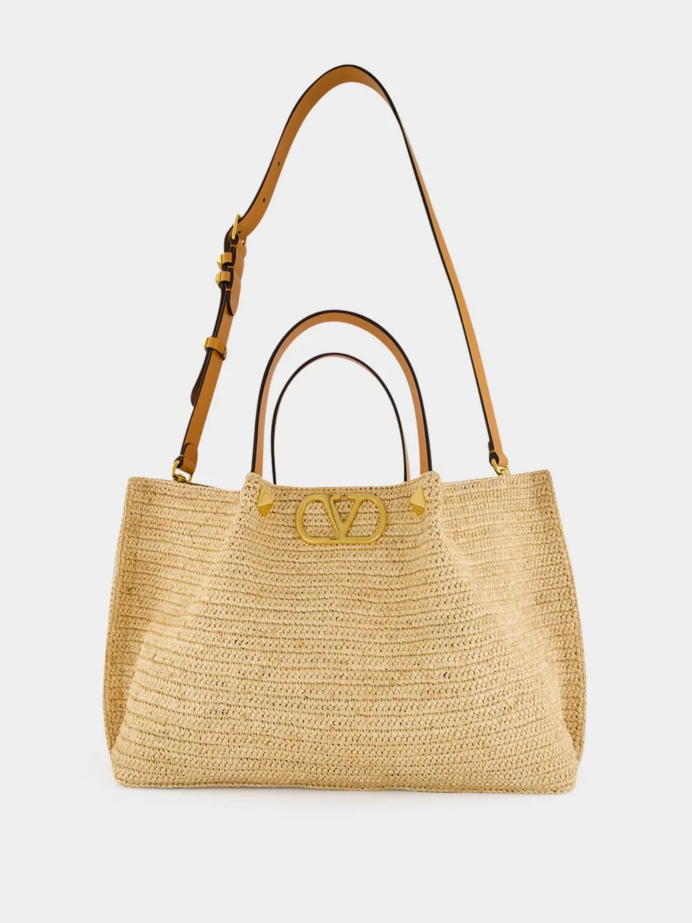 Natural and Saddle Brown Medium Straw Tote sold by Fashion Clinic product image thumbnail 2