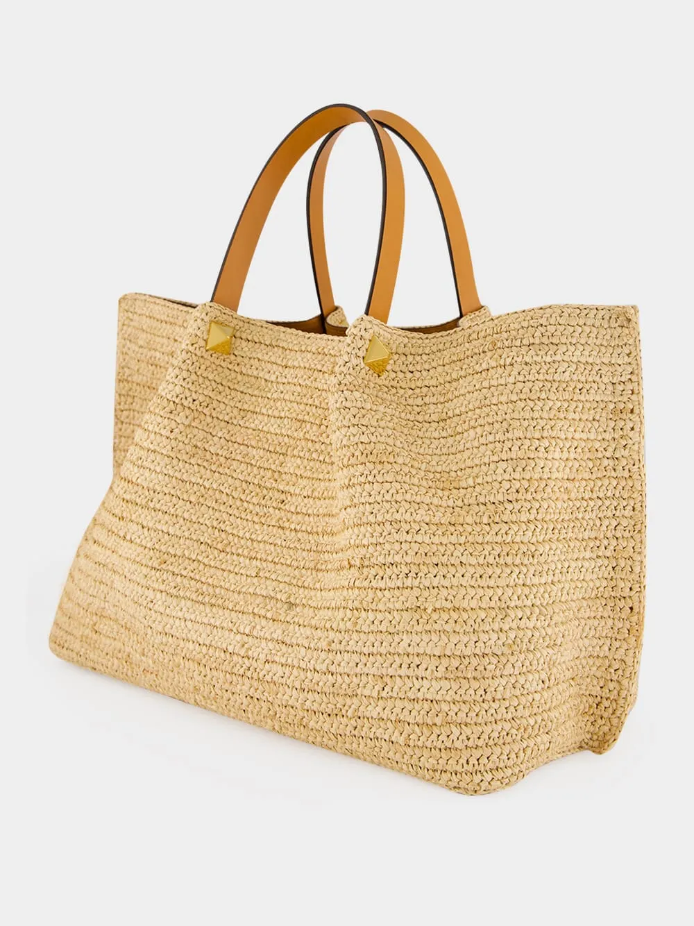 Natural and Saddle Brown Medium Straw Tote sold by Fashion Clinic product image thumbnail 5