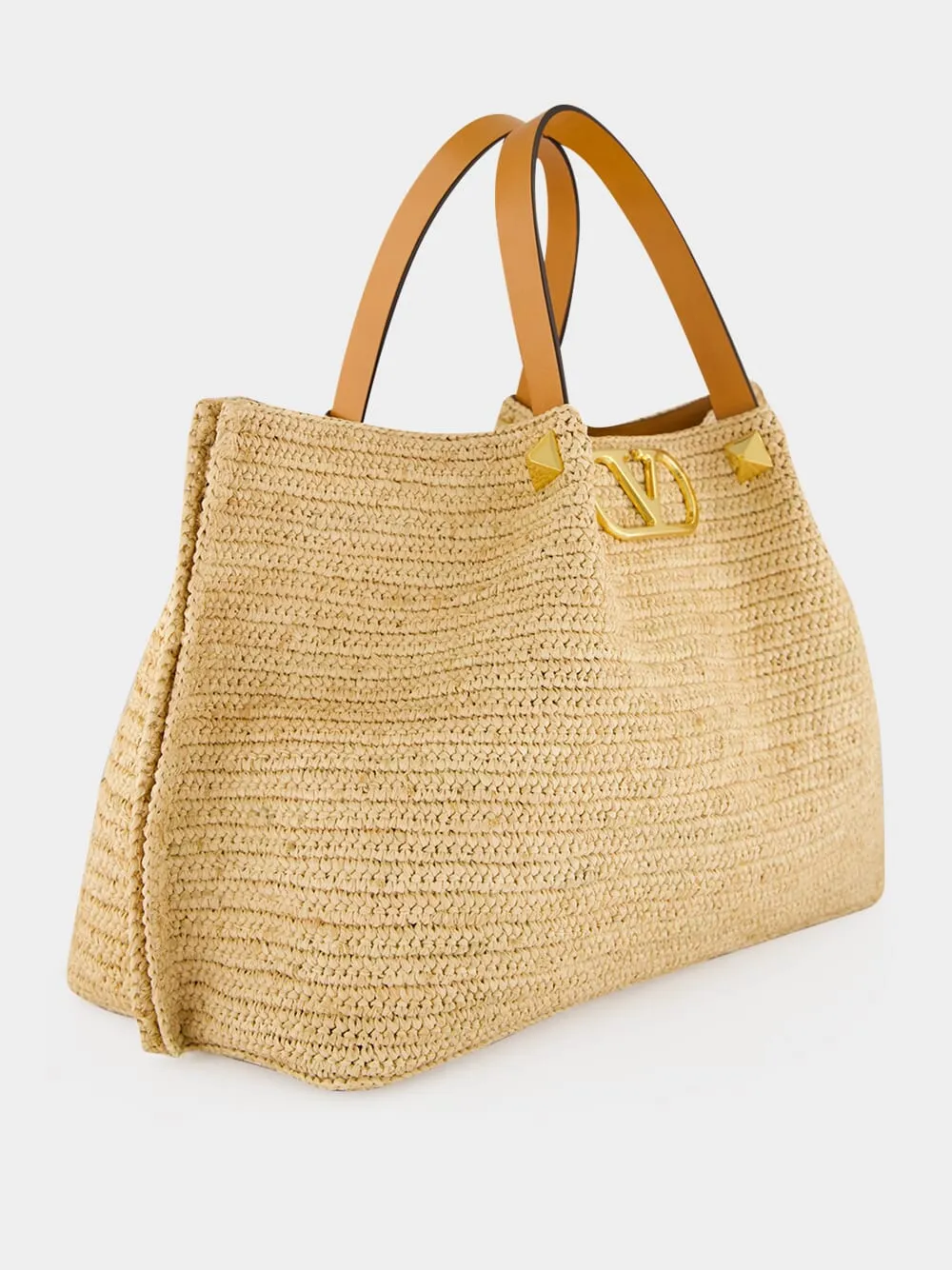 Natural and Saddle Brown Medium Straw Tote sold by Fashion Clinic product image thumbnail 3
