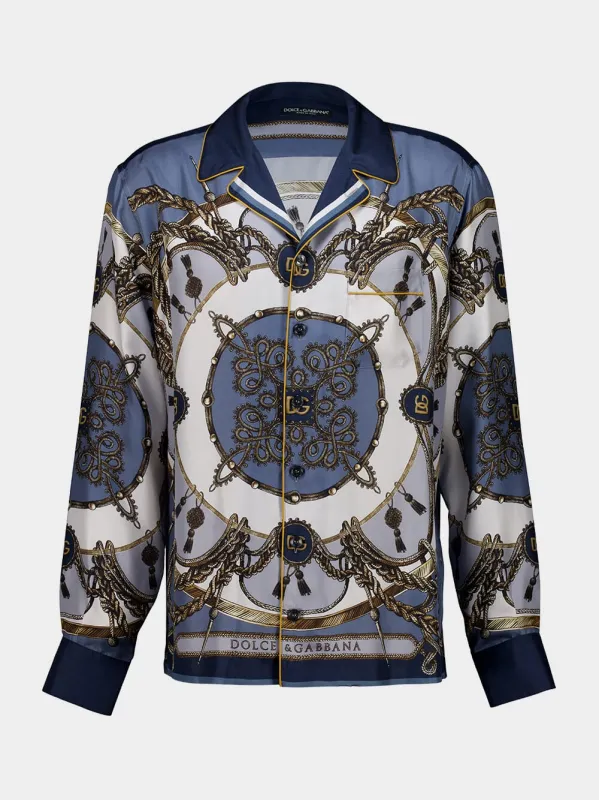 Blue Cargo-Print Silk Twill Shirt made by Dolce & Gabanna