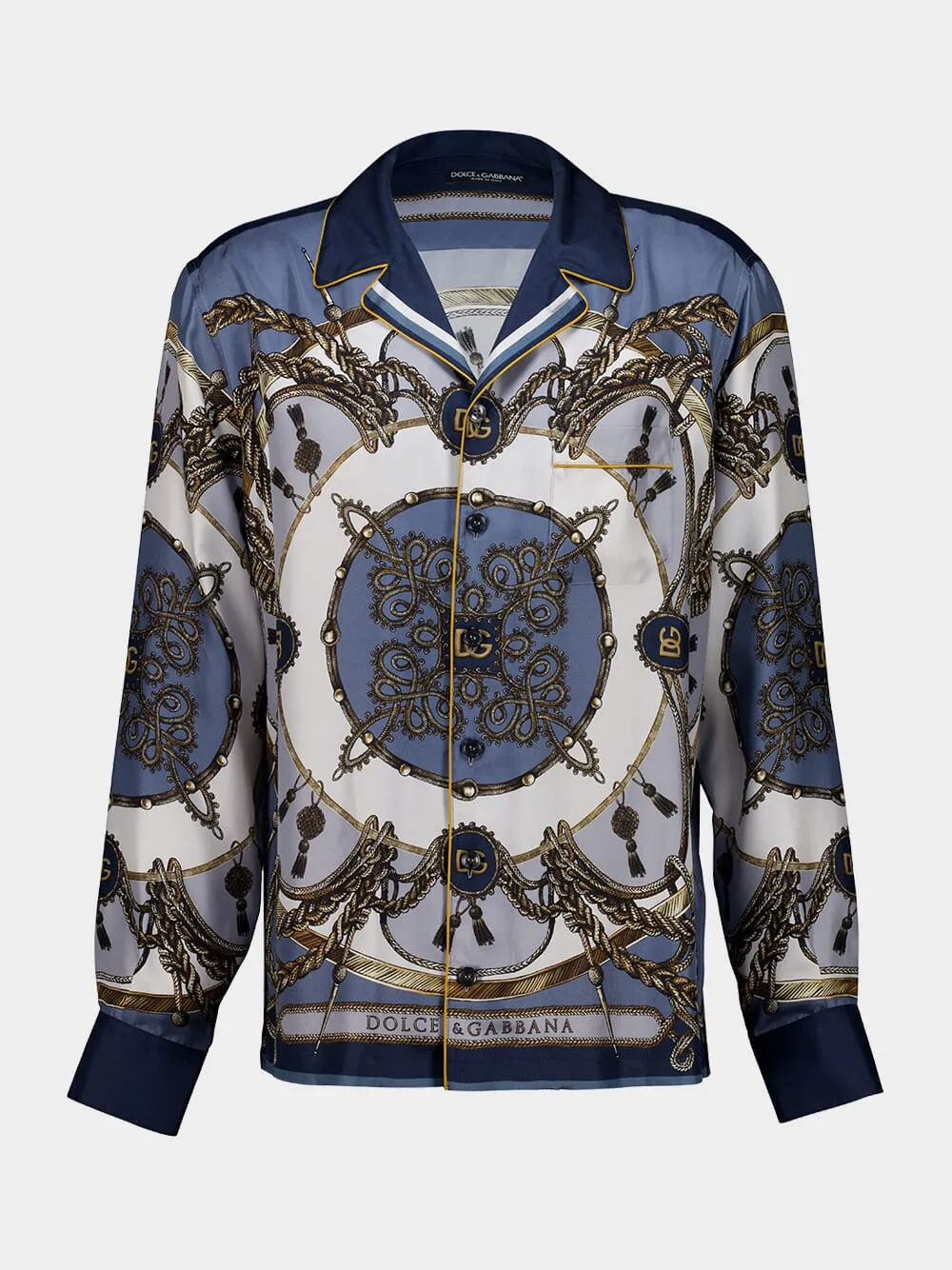 Blue Cargo-Print Silk Twill Shirt sold by Fashion Clinic