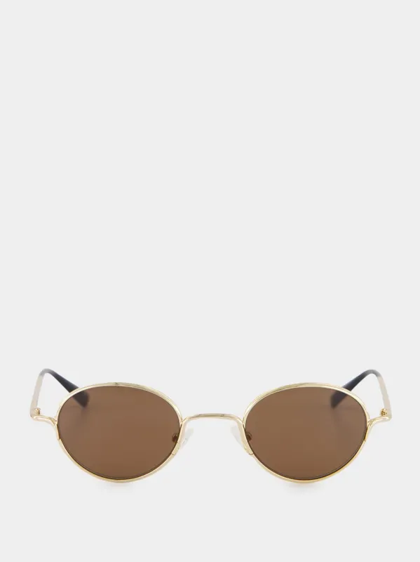 Gold and Brown Round Metal Sunglasses made by Alexander McQueen