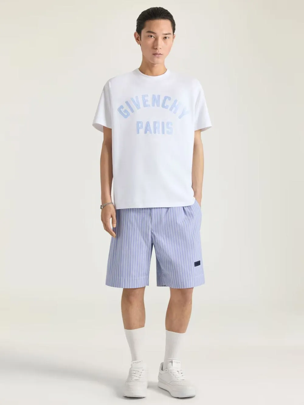 White and Blue Logo Embroidered T-Shirt sold by Fashion Clinic