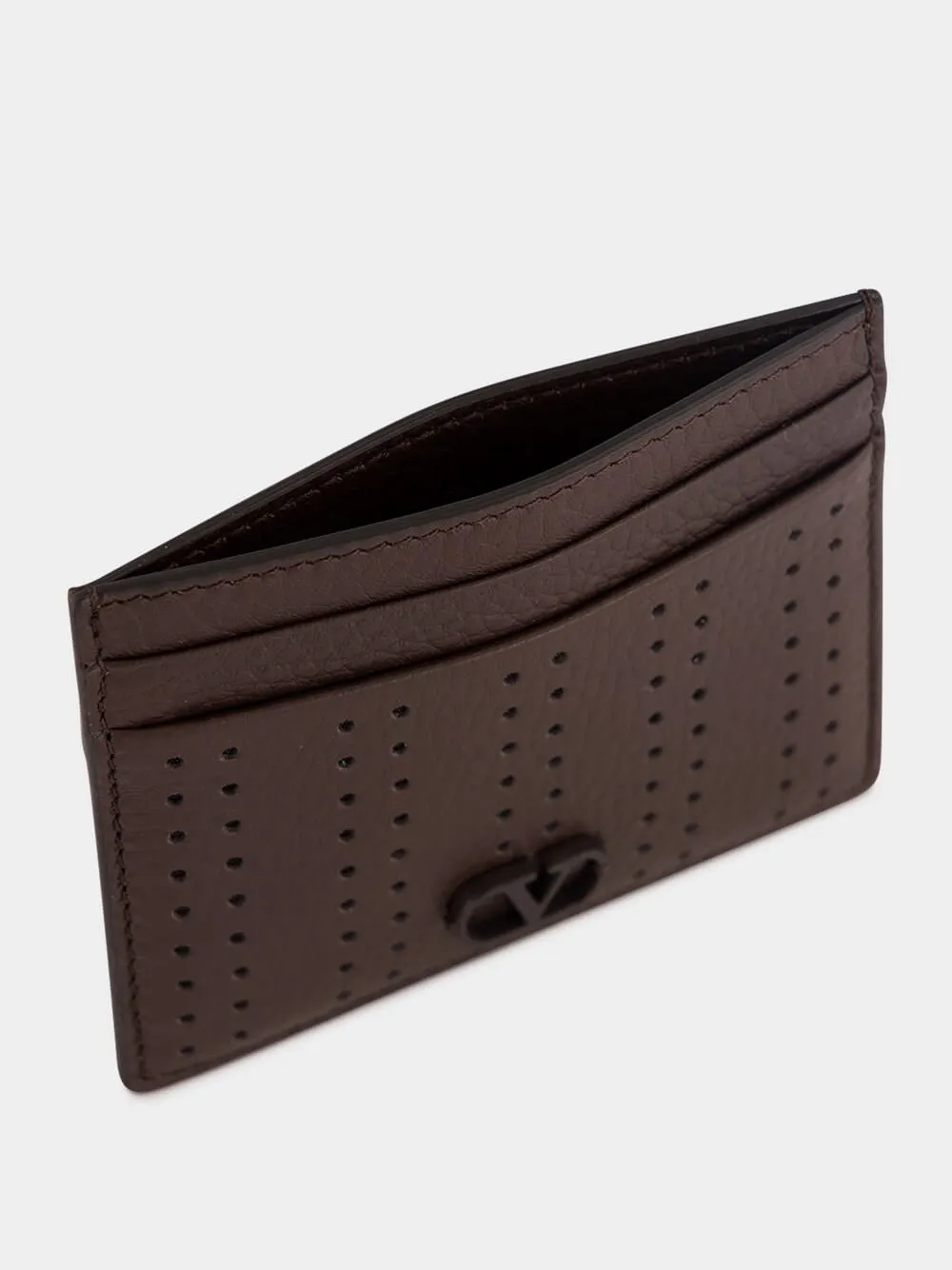 Dark Brown Perforated Leather Card Holder sold by Fashion Clinic product image thumbnail 4