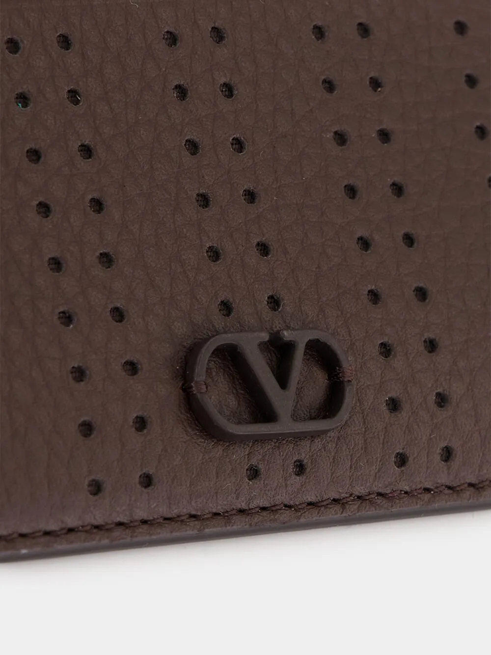 Dark Brown Perforated Leather Card Holder sold by Fashion Clinic product image thumbnail 3
