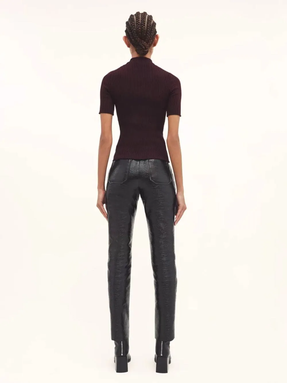 Burgundy Rib Knit Short Sleeve Sweater sold by Fashion Clinic product image thumbnail 4