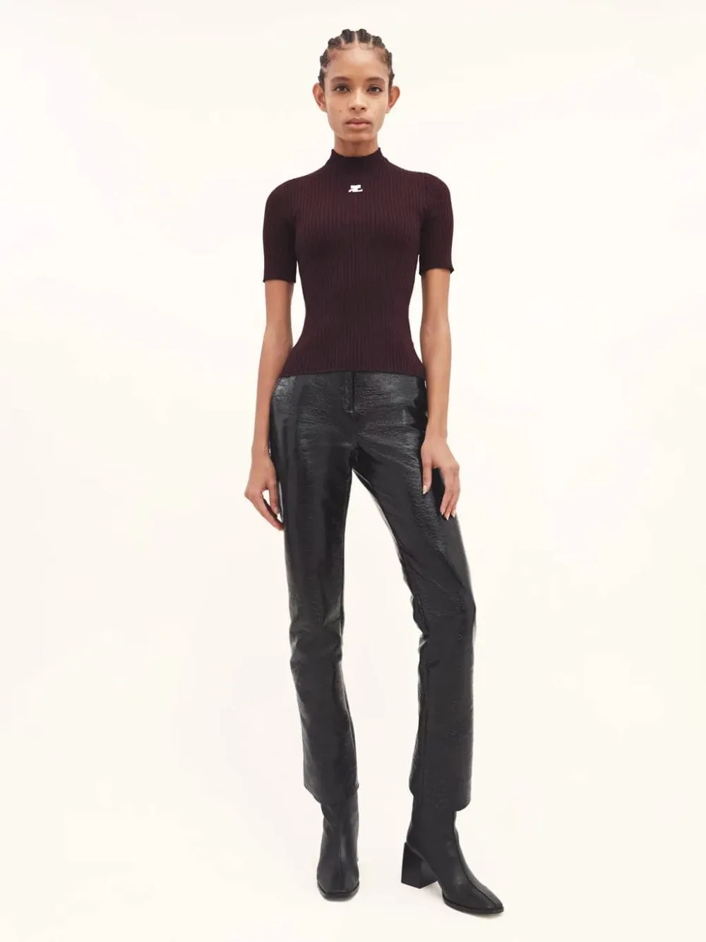 Burgundy Rib Knit Short Sleeve Sweater sold by Fashion Clinic product image thumbnail 2