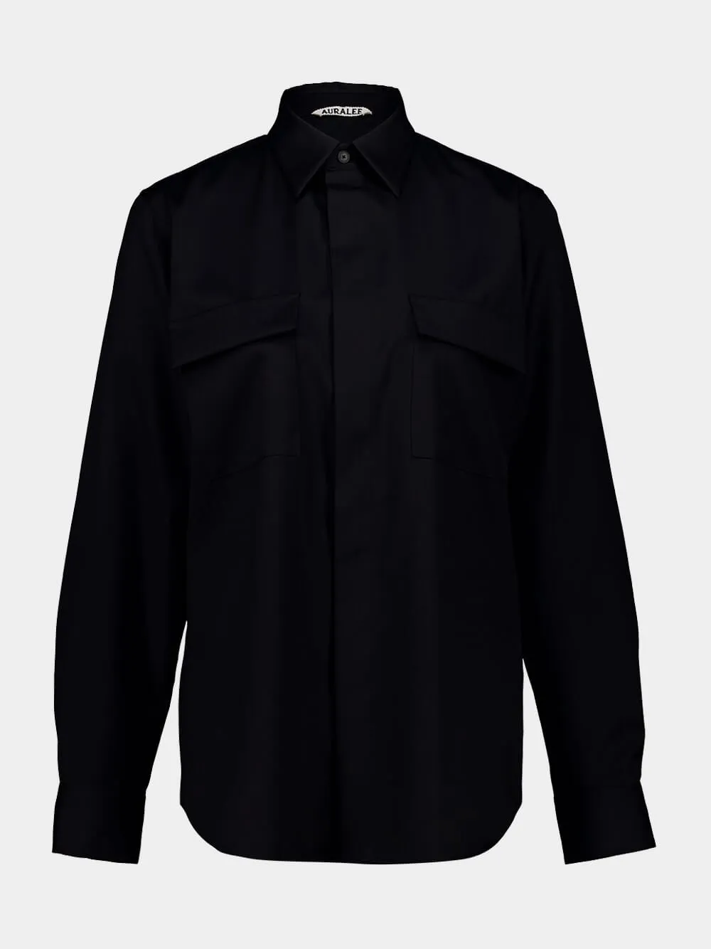 Black Wool Herringbone Overshirt sold by Fashion Clinic