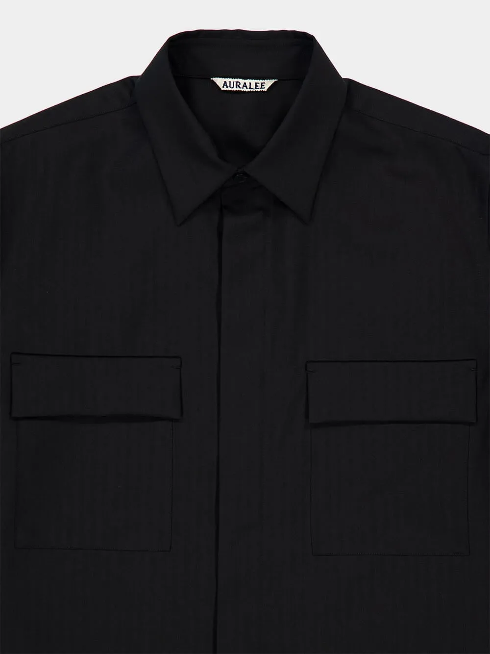 Black Wool Herringbone Overshirt sold by Fashion Clinic product image thumbnail 3
