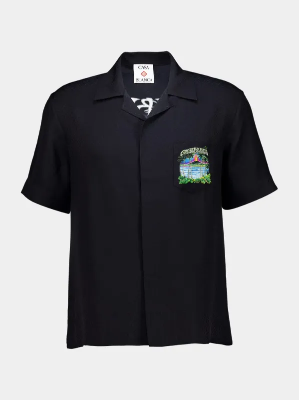 Black Volcano Silk Short Sleeve Shirt made by Casablanca