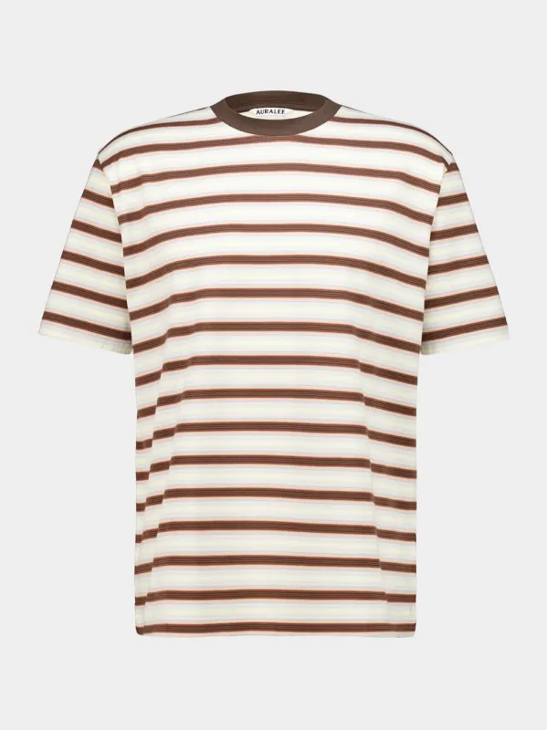 Brown Gradient Stripe T-Shirt made by Auralee