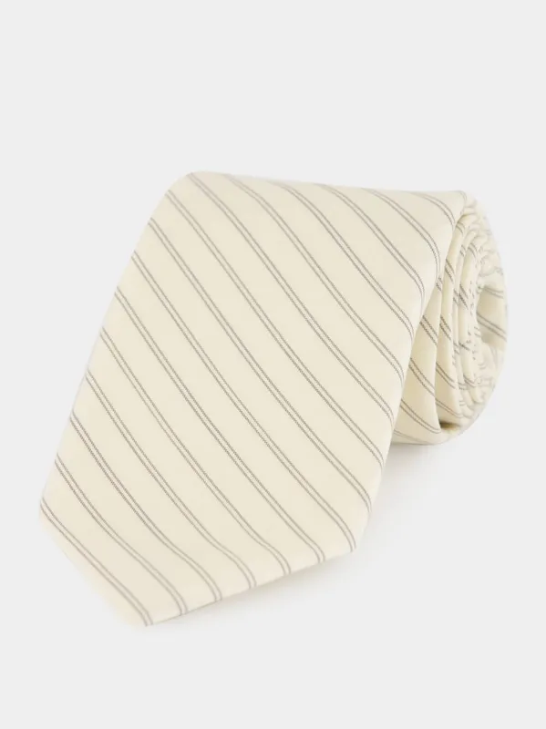Ivory Stripe Wool Tie made by Auralee