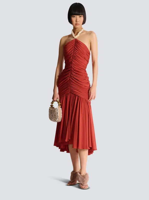 Red Shell Strap Midi Dress made by Balmain