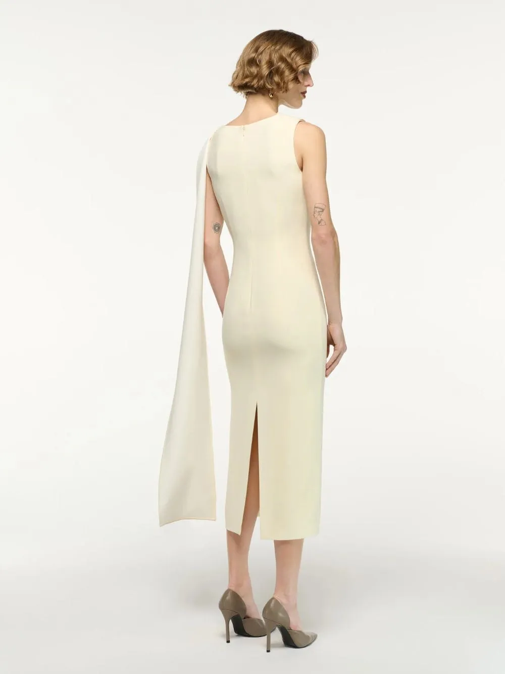 Yellow Satin Crepe Sash Midi Dress sold by Fashion Clinic product image thumbnail 3