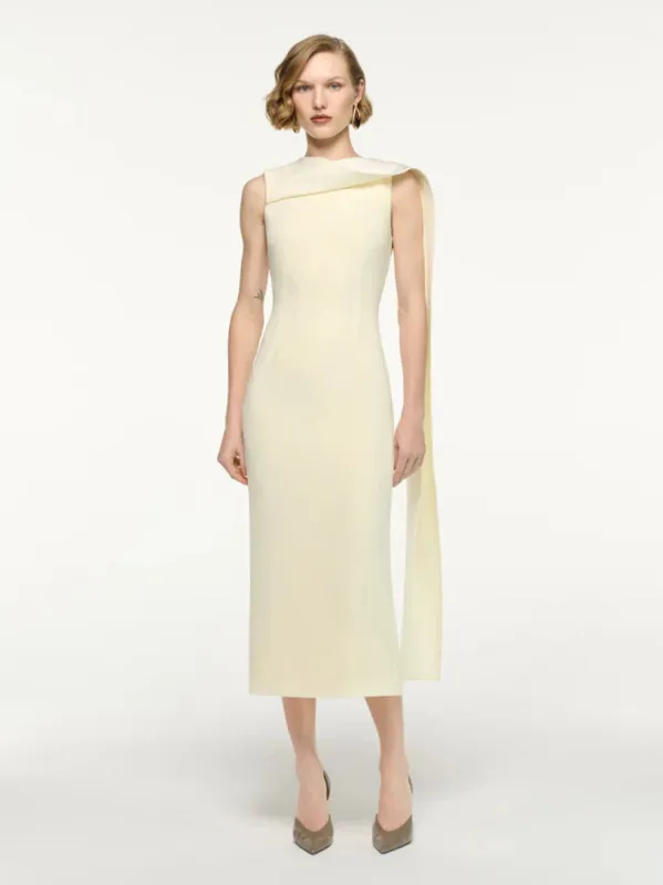 Yellow Satin Crepe Sash Midi Dress made by Roland Mouret