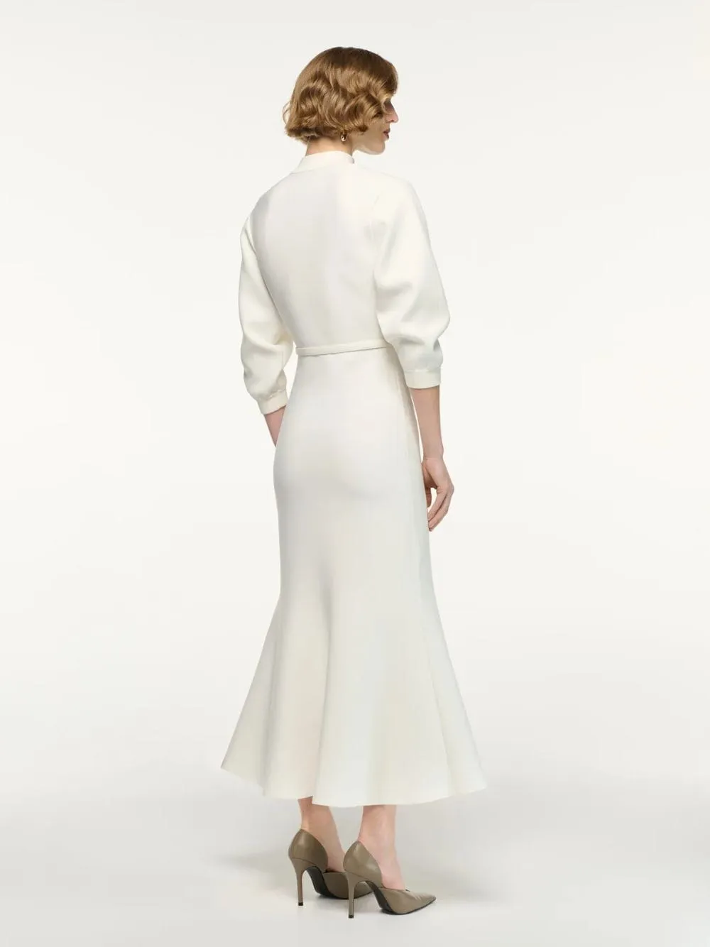 Cream Belted Blouson Knit Midi Dress sold by Fashion Clinic product image thumbnail 3