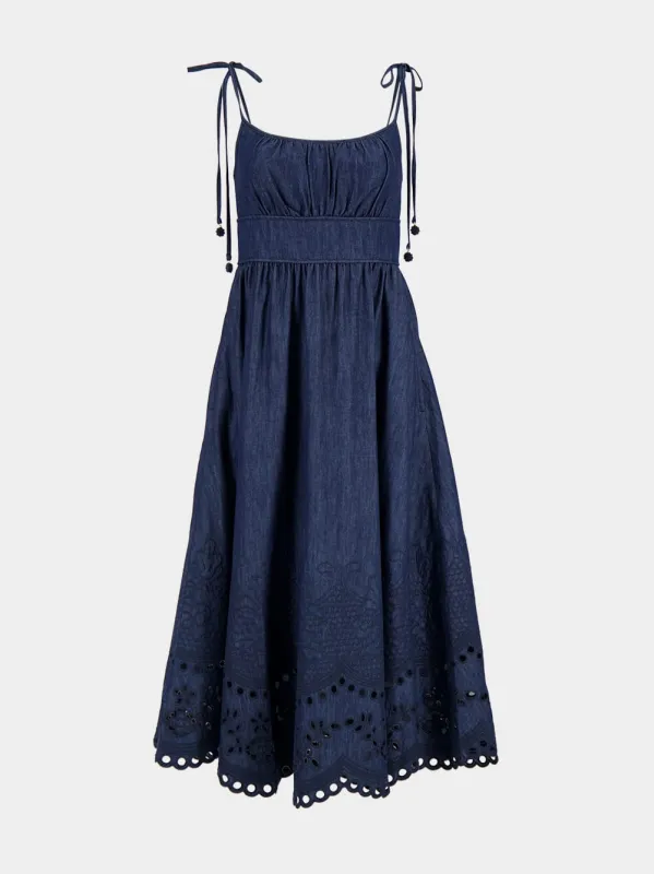 Ink Broderie Denim Midi Dress made by Zimmermann