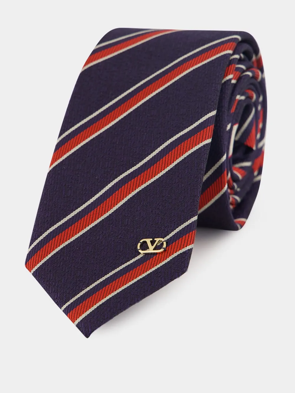 Navy and Burgundy Jacquard Regimental Silk Tie sold by Fashion Clinic