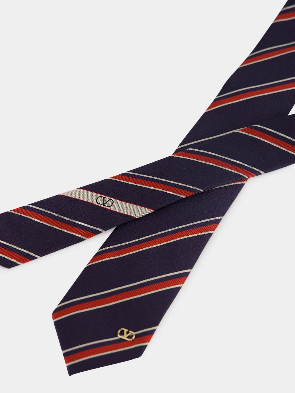 Navy and Burgundy Jacquard Regimental Silk Tie sold by Fashion Clinic product image thumbnail 4