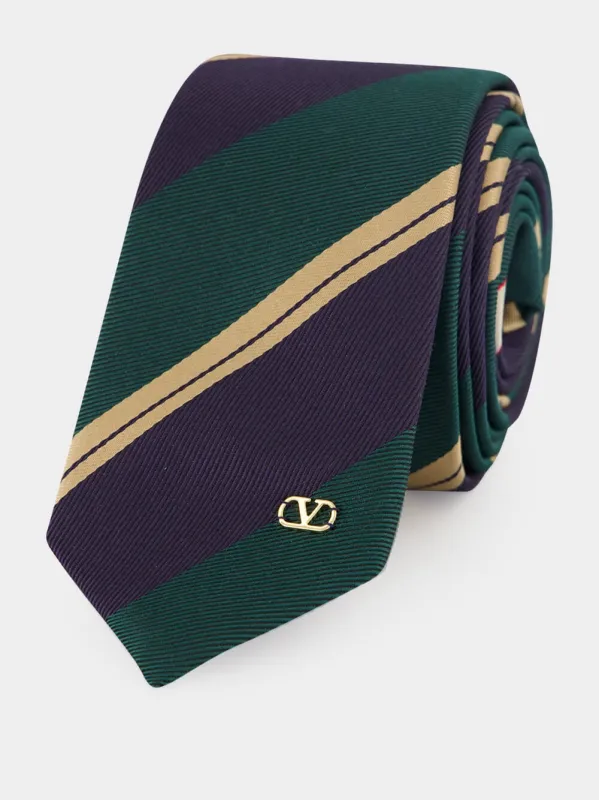 Green and Blue Jacquard Regimental Silk Tie made by Valentino Garavani