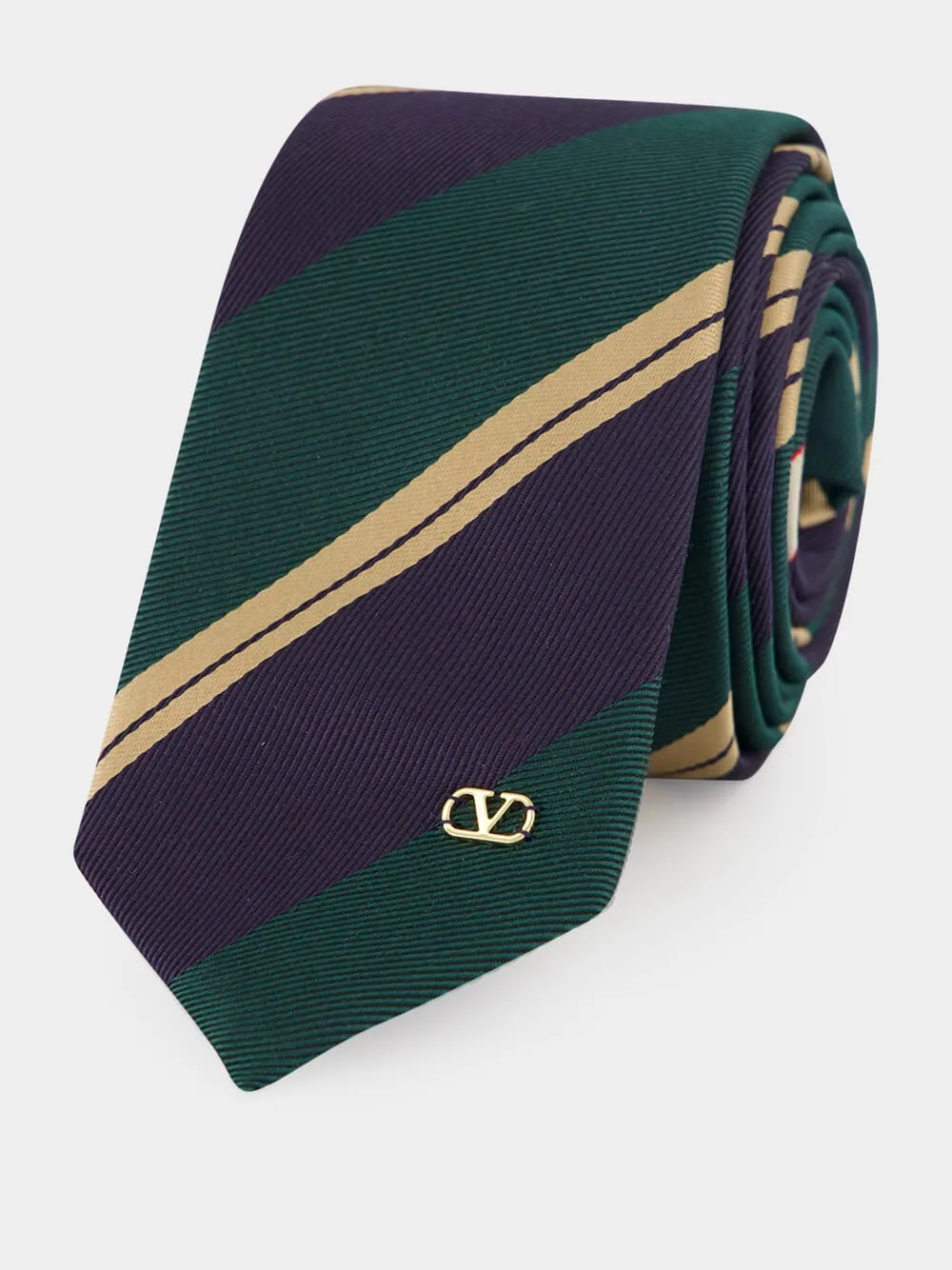 Green and Blue Jacquard Regimental Silk Tie sold by Fashion Clinic