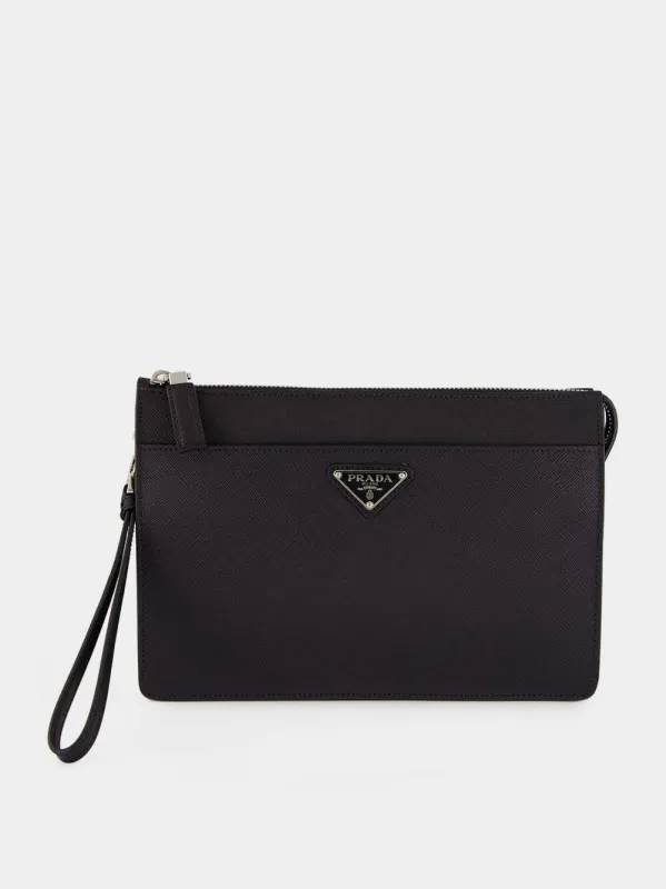 Black Saffiano Leather Pouch made by Prada