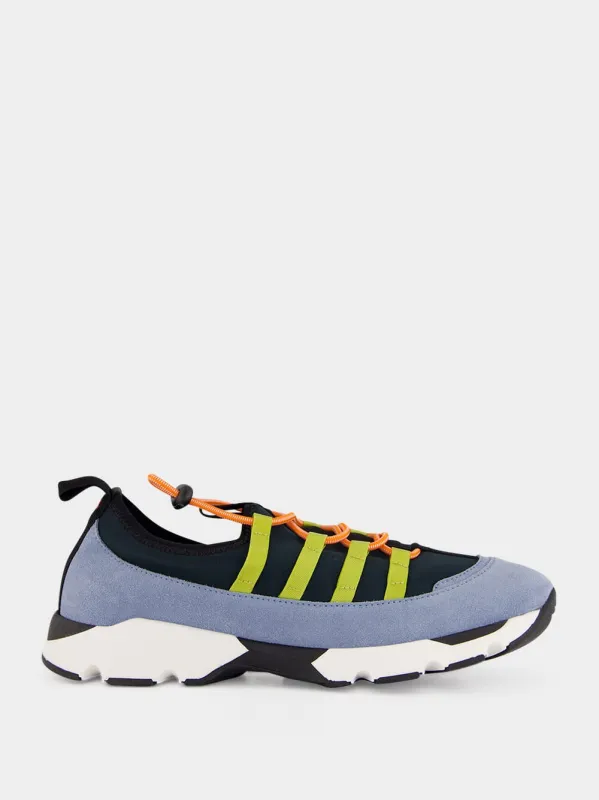 Green and Blue Lycra Lace-Up Running Sneakers made by Marni