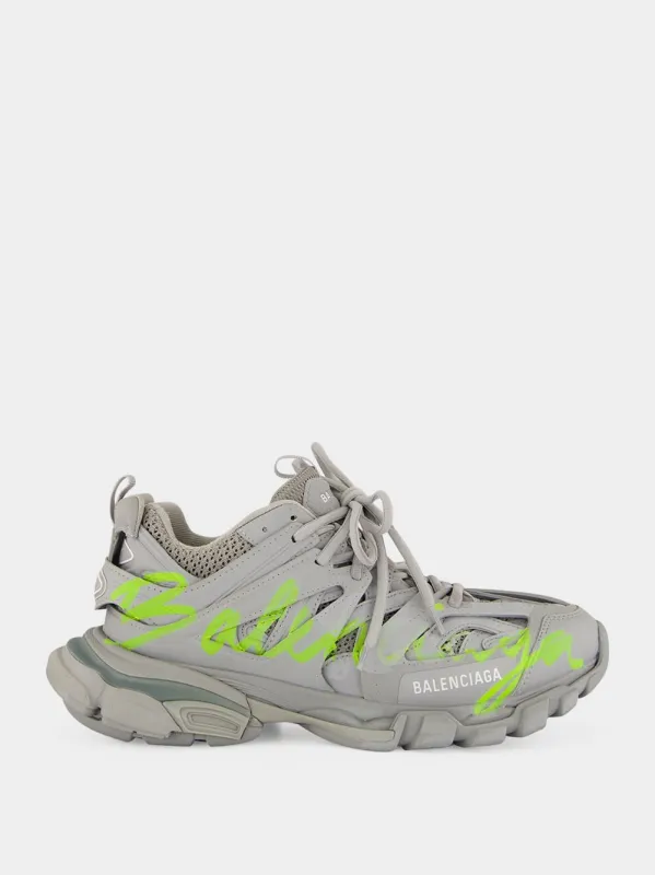 Grey and Neon Yellow Track Signature Sneakers made by Balenciaga
