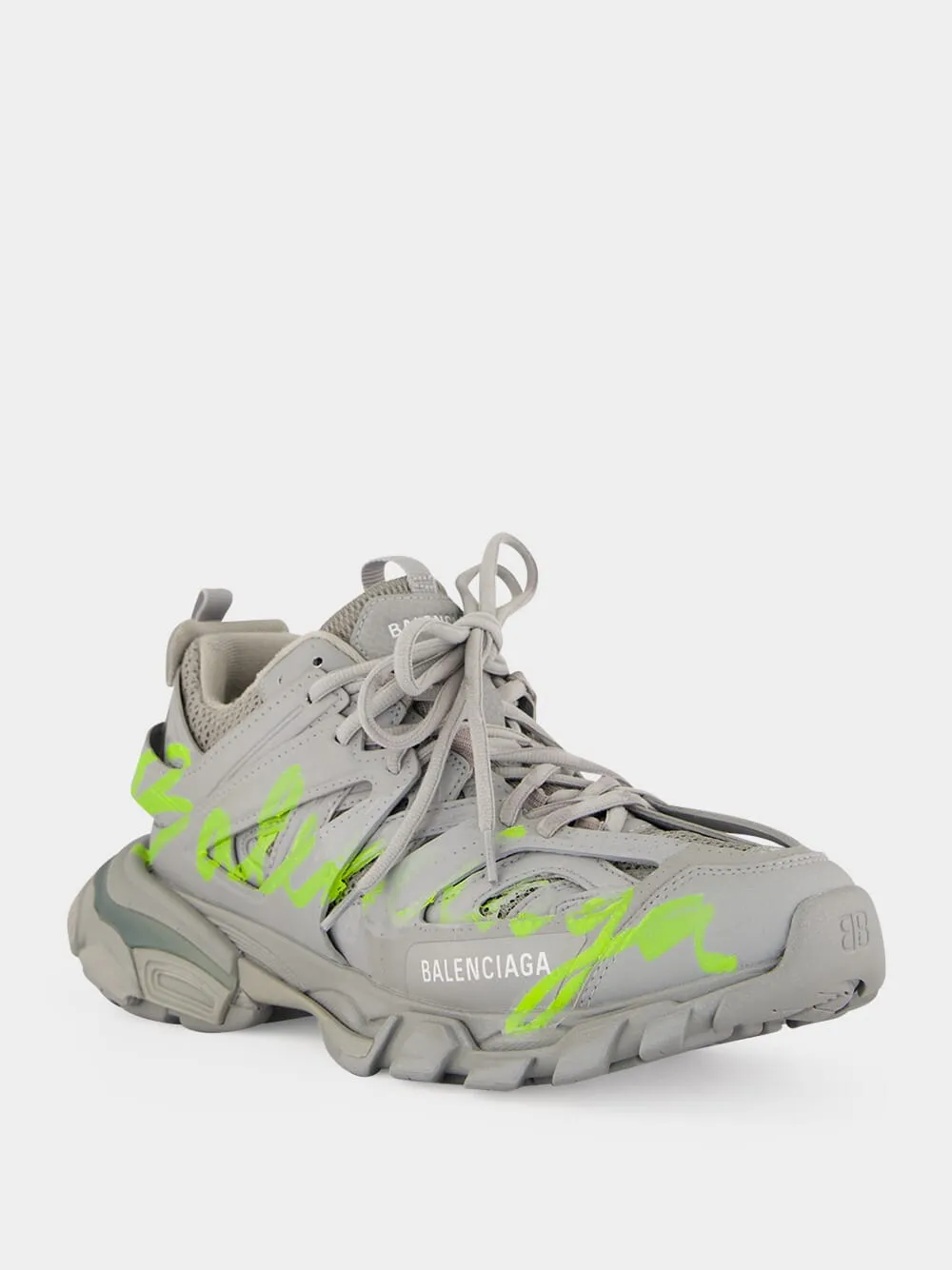 Grey and Neon Yellow Track Signature Sneakers sold by Fashion Clinic product image thumbnail 2