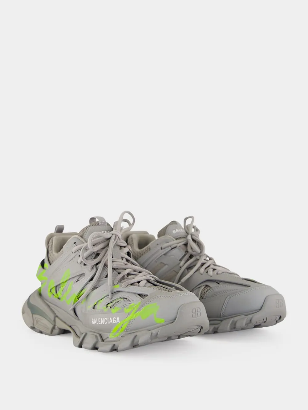 Grey and Neon Yellow Track Signature Sneakers sold by Fashion Clinic product image thumbnail 3