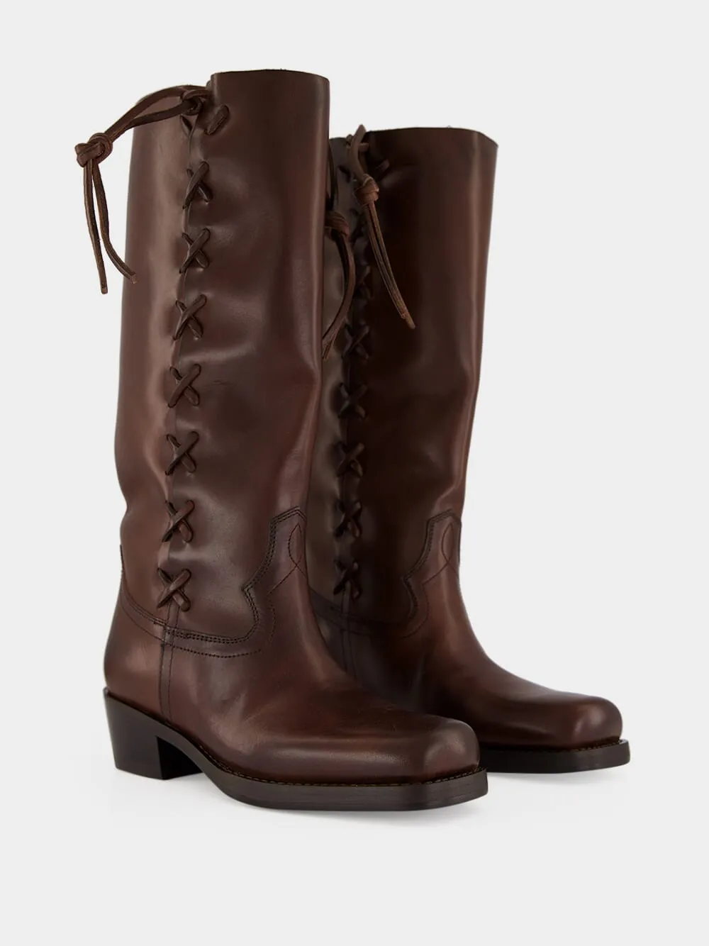 Chocolate Roxanne Leather Boots sold by Fashion Clinic product image thumbnail 4