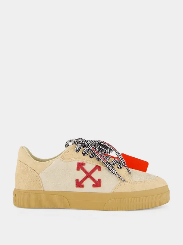 Beige and Haute Red Vulcanized Low Leather Sneakers made by Off-White