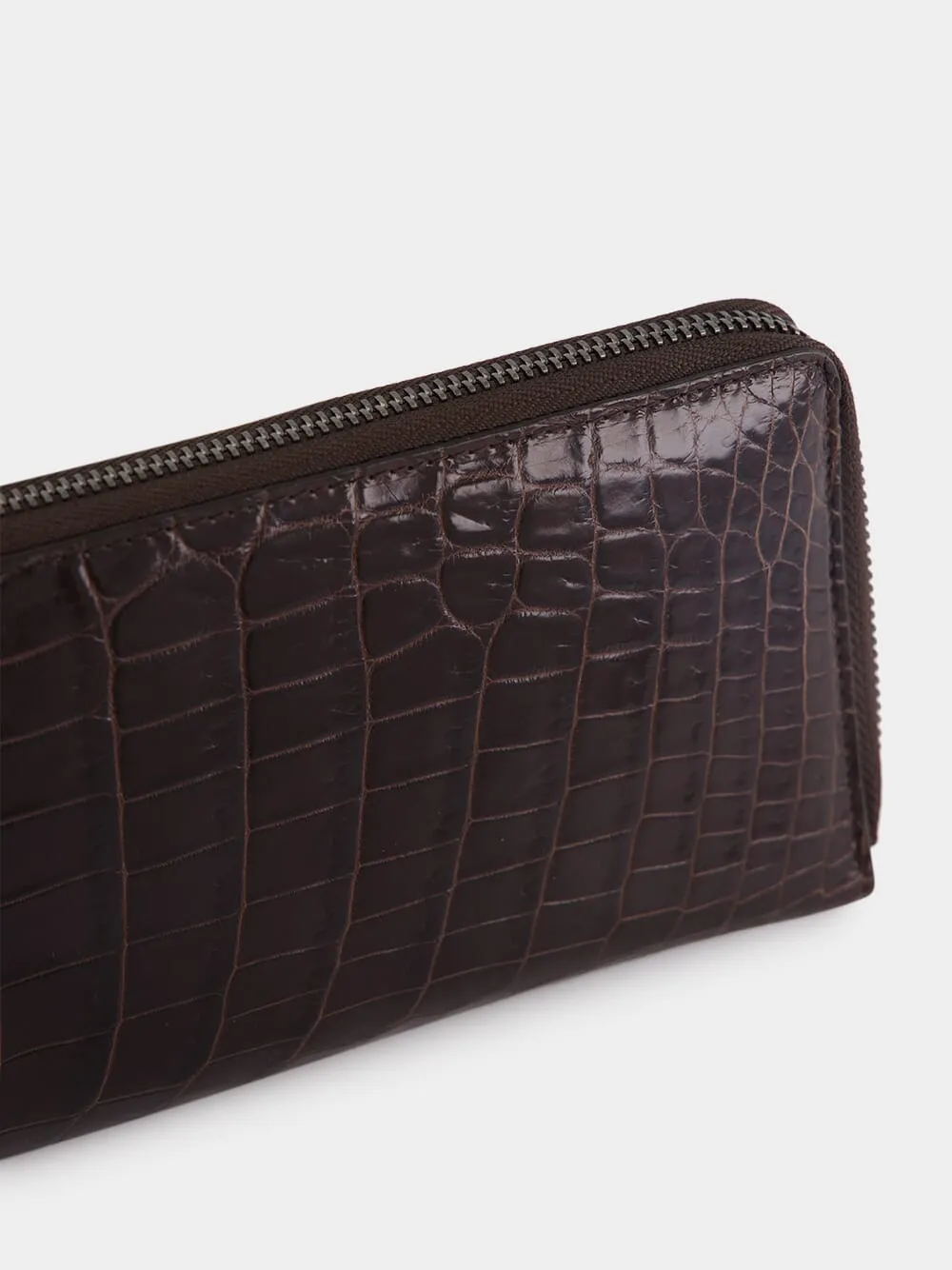 Ebony Brown Crocodile Leather Zip Wallet sold by Fashion Clinic product image thumbnail 3