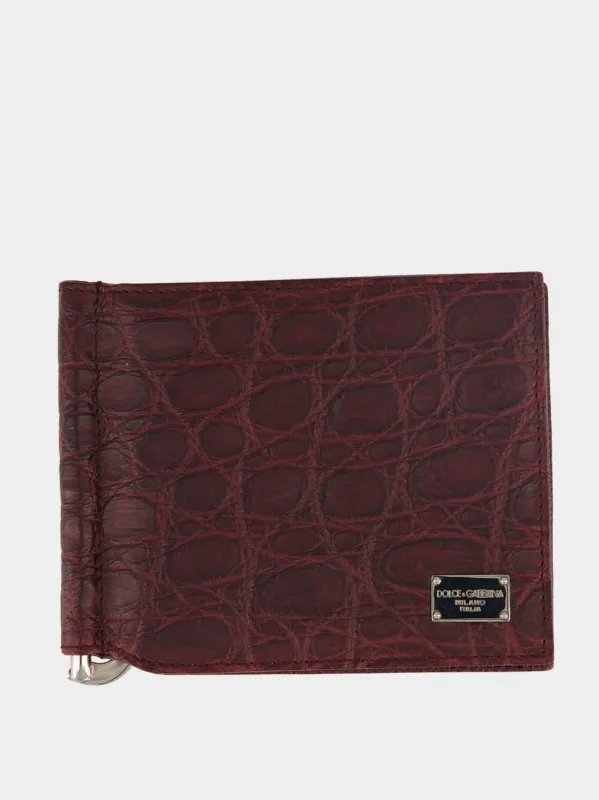 Burgundy Caiman Leather Bifold Wallet made by Dolce & Gabanna
