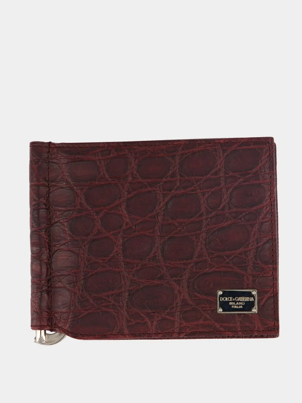 Burgundy Caiman Leather Bifold Wallet sold by Fashion Clinic