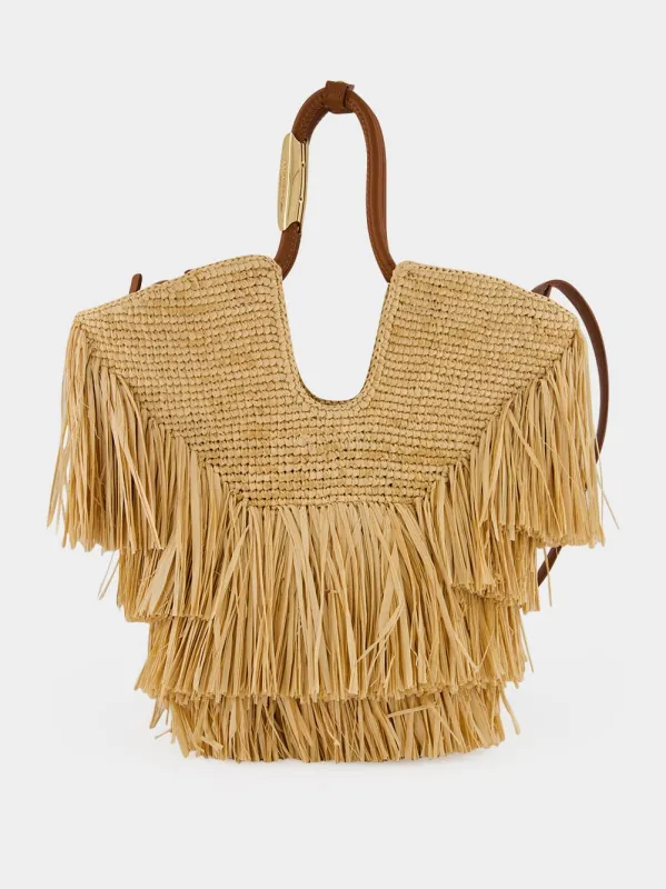 Natural Goldentime Small Fringe Tote made by Zimmermann