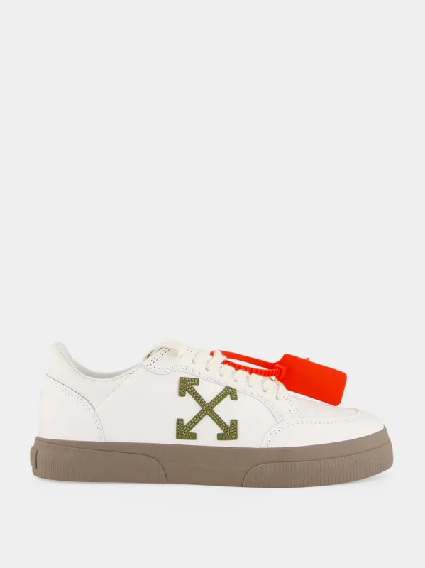 White and Khaki Vulcanized Low Leather Sneakers made by Off-White