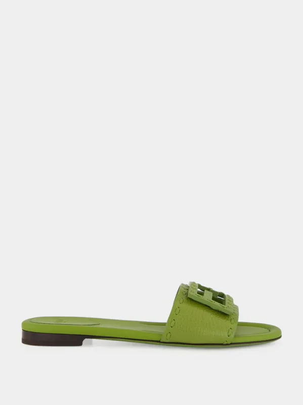 Green Baguette Leather Slides made by Fendi