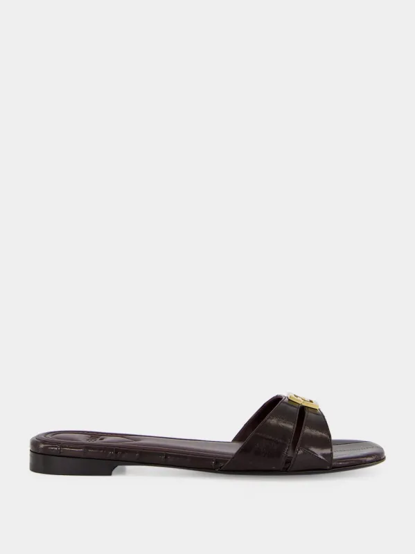 Brown FFold Leather Sandals made by Fendi