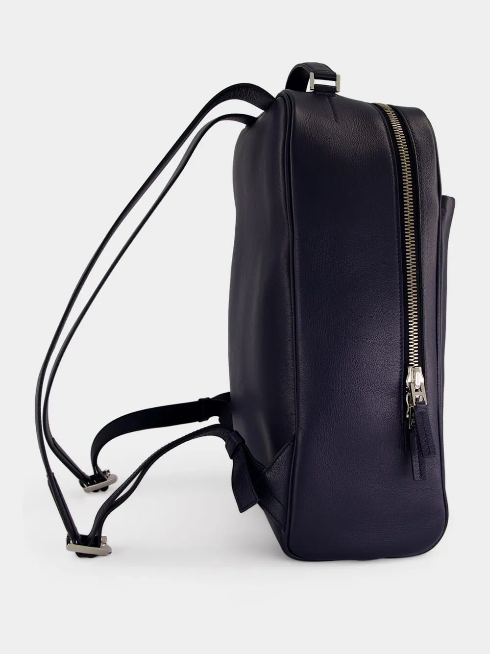 Navy Blue Grain Leather Backpack sold by Fashion Clinic product image thumbnail 3