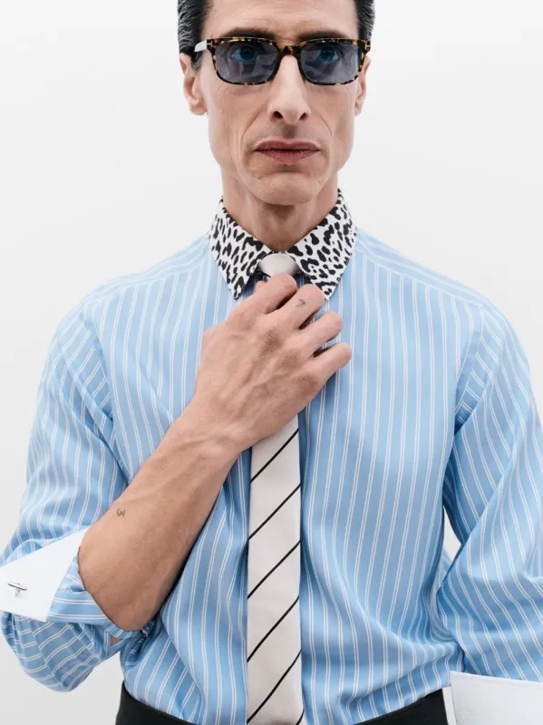 White and Blue Cotton Stripe Shirt made by Tom Ford