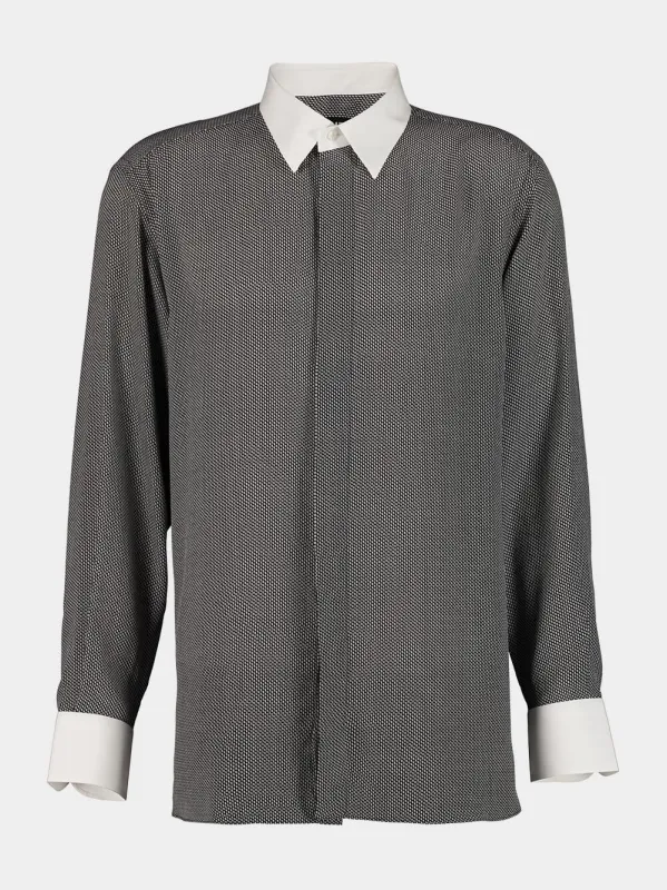 Black and White Mulberry Silk Button-Up Shirt made by Tom Ford