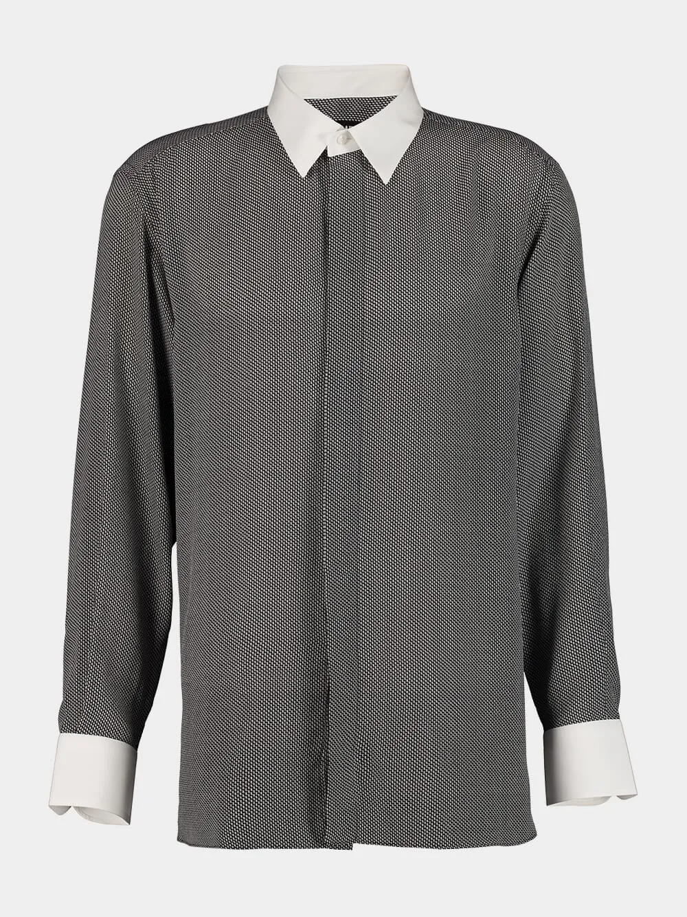 Black and White Mulberry Silk Button-Up Shirt sold by Fashion Clinic