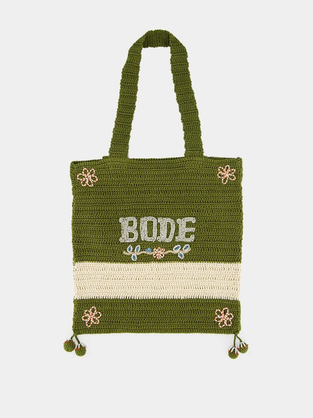 Green and Cream Marsh Crochet Tote Bag sold by Fashion Clinic