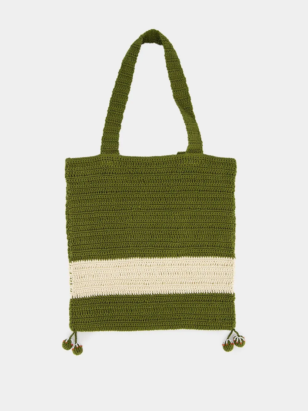Green and Cream Marsh Crochet Tote Bag sold by Fashion Clinic product image thumbnail 3