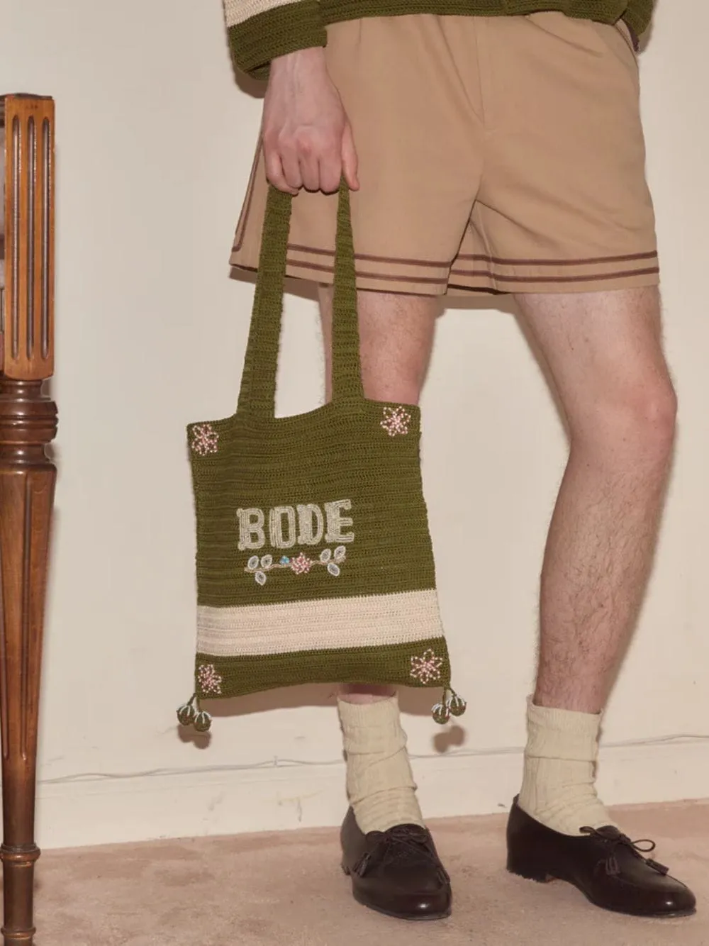 Green and Cream Marsh Crochet Tote Bag sold by Fashion Clinic product image thumbnail 2